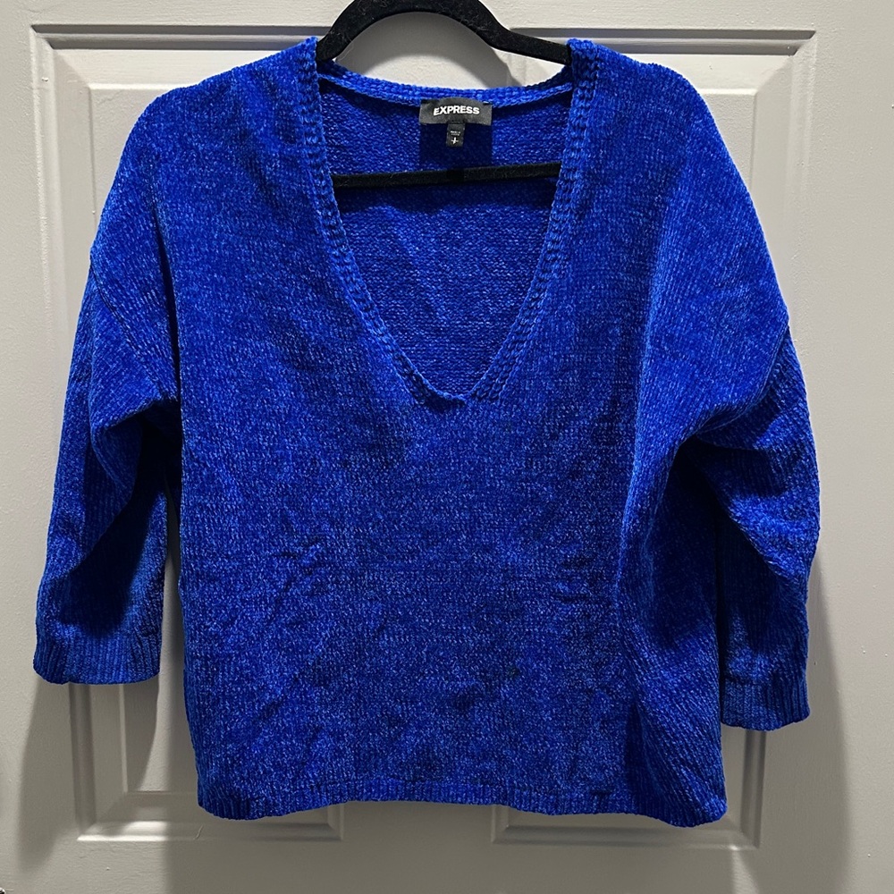 Express Women's Vibrant Blue V-Neck Sweater